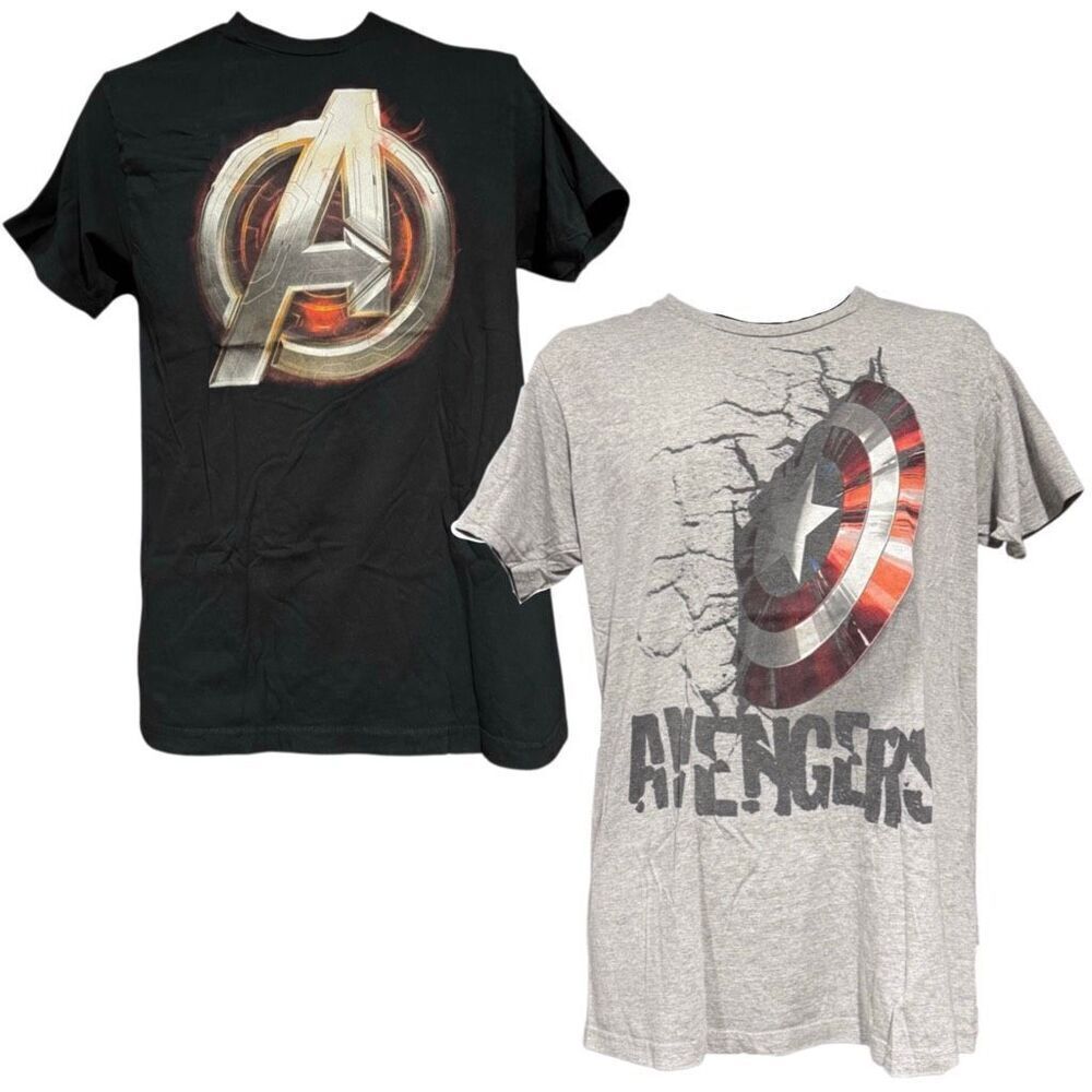 Avengers T-Shirt Lot Bundle of 2 Captain America Black Gray Men’s Medium